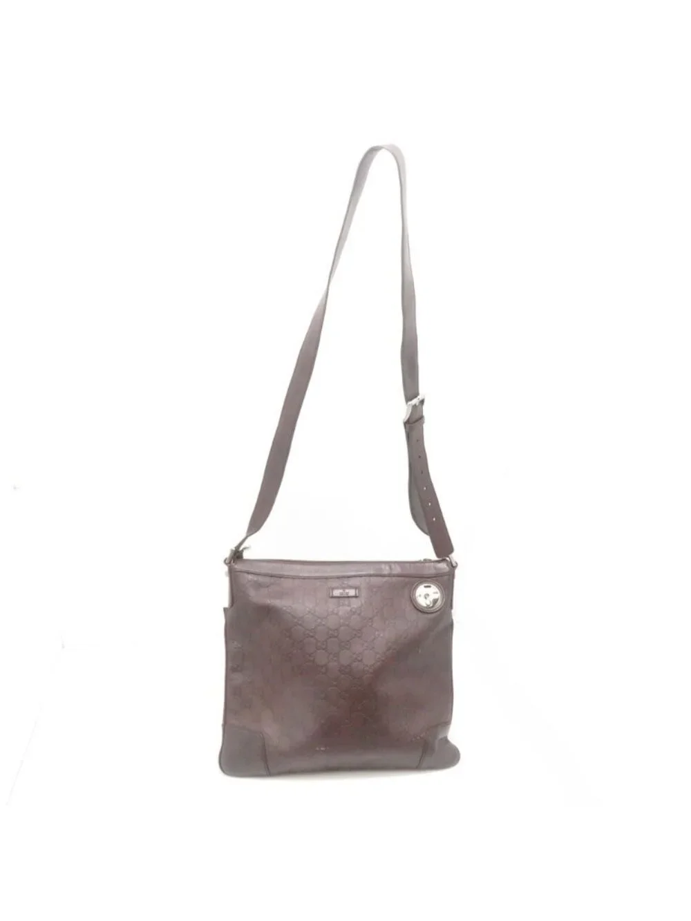 Gucci Guccissima Shoulder Bag Dark Brown Leather GG Canvas